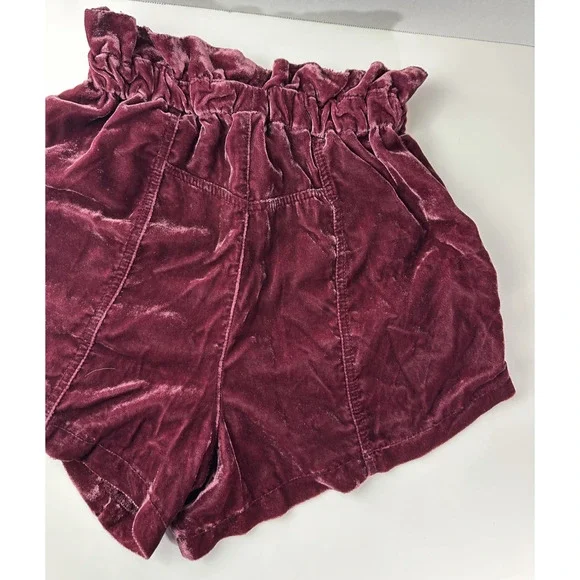 Free People At First Sight Velvet Paperbag Shorts High Rise Red Wine Burgundy XS - Picture 11 of 12